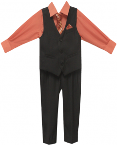BOYS 4PC VEST SET (2161901) BLACK/ CORAL